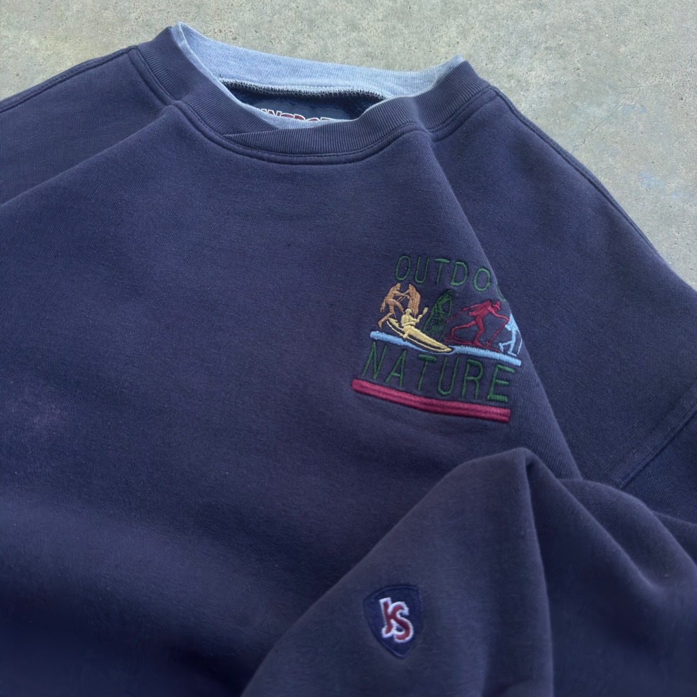 Vintage 90s JanSport Outdoor Nature Sweatshirt Embroidered Faded Navy XL j3
